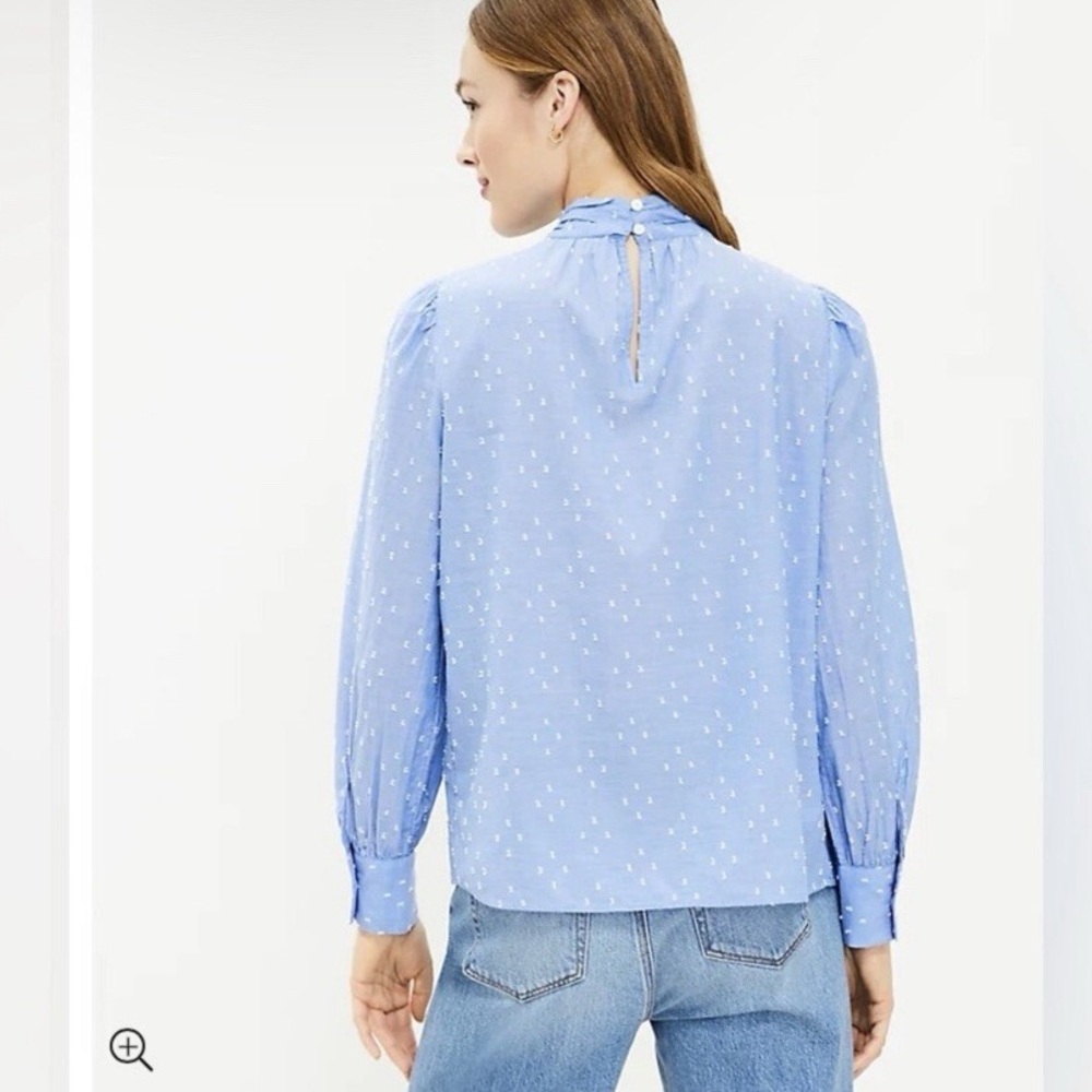LOFT Blue Swiss Dot 100% Cotton Blouse – Size M - Picture 2 of 15